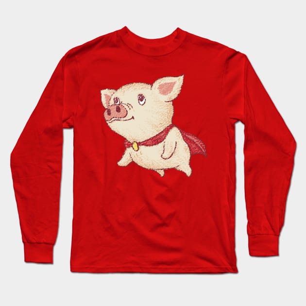 Cute pig Superhero flying Long Sleeve T-Shirt by sanogawa